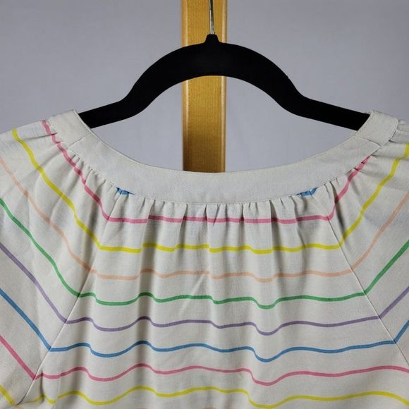 Vintage Society rainbow stripe gathered neck button collar tee - Picture 7 of 9